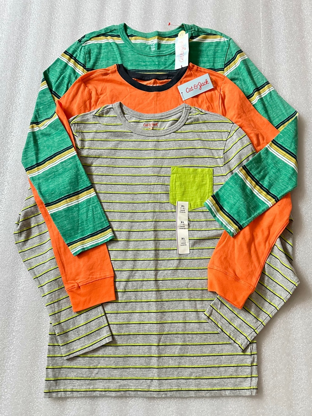 NWT. Kids Cat & Jack Long Sleeve Tops in Green, Orange, Gray size 16